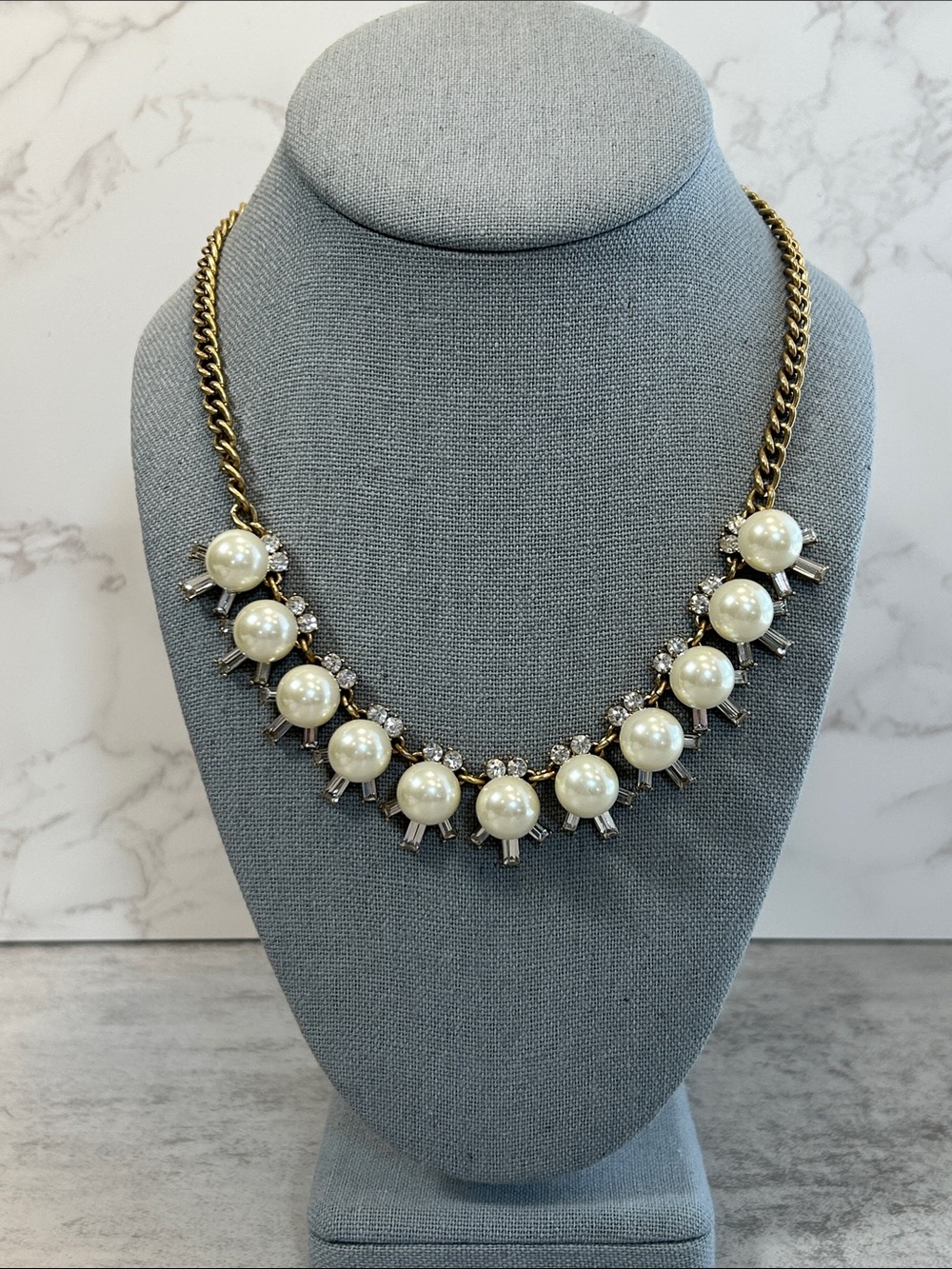 J. Crew Gold-Tone Necklace with Ivory Pearls and Clear Crystals